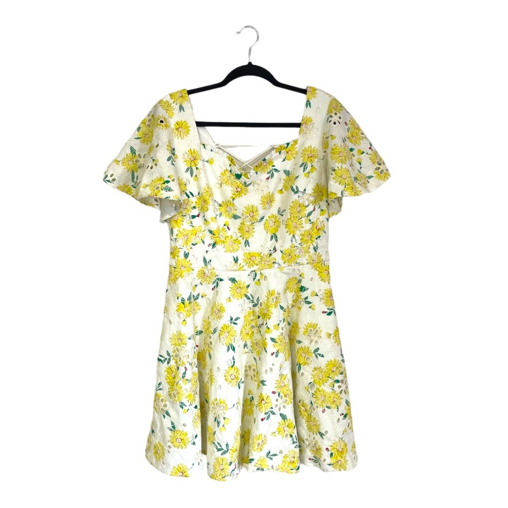 🆕 Two Sisters the Label Yellow White Floral Eyelet Mini Dress 10
